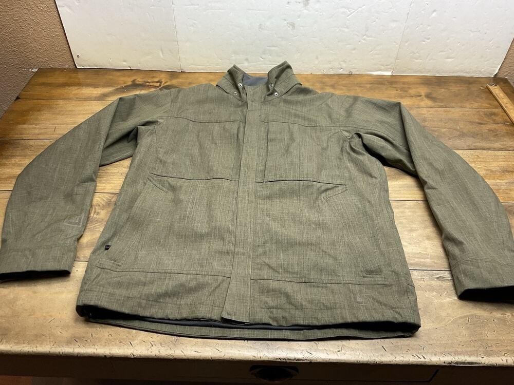 REI Elements Hooded Rain Shell Waterproof Size M Mens Green Full Zip Coat Jacket